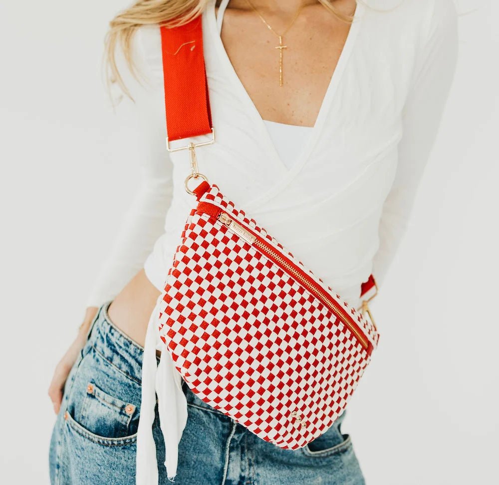 Westlyn Woven Bum Bag in Checkered Cherry Red | Pretty Simple
