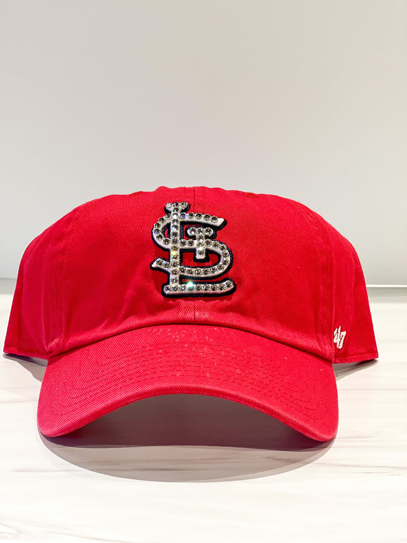 Red STL Bling Baseball Hat w/Clear Crystals