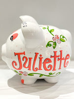 Hand-Painted Personalized Piggy Bank - Twisty Vine Flowers *TEMPORARILY UNAVAILABLE - See description for details