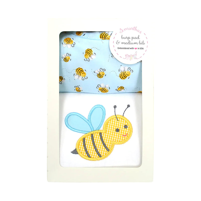 Blue Bee Box Set: Burp Pad & Bib (Personalization Included)