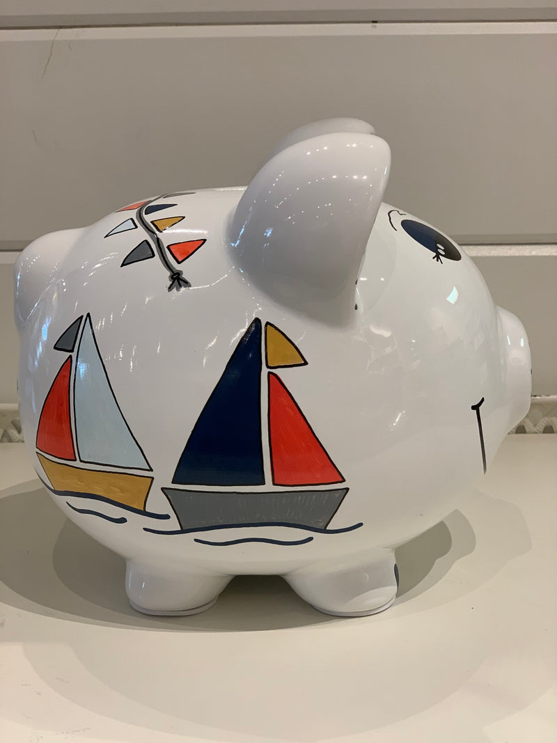 Hand-Painted Personalized Piggy Bank - Nautical *TEMPORARILY UNAVAILABLE - See description for details