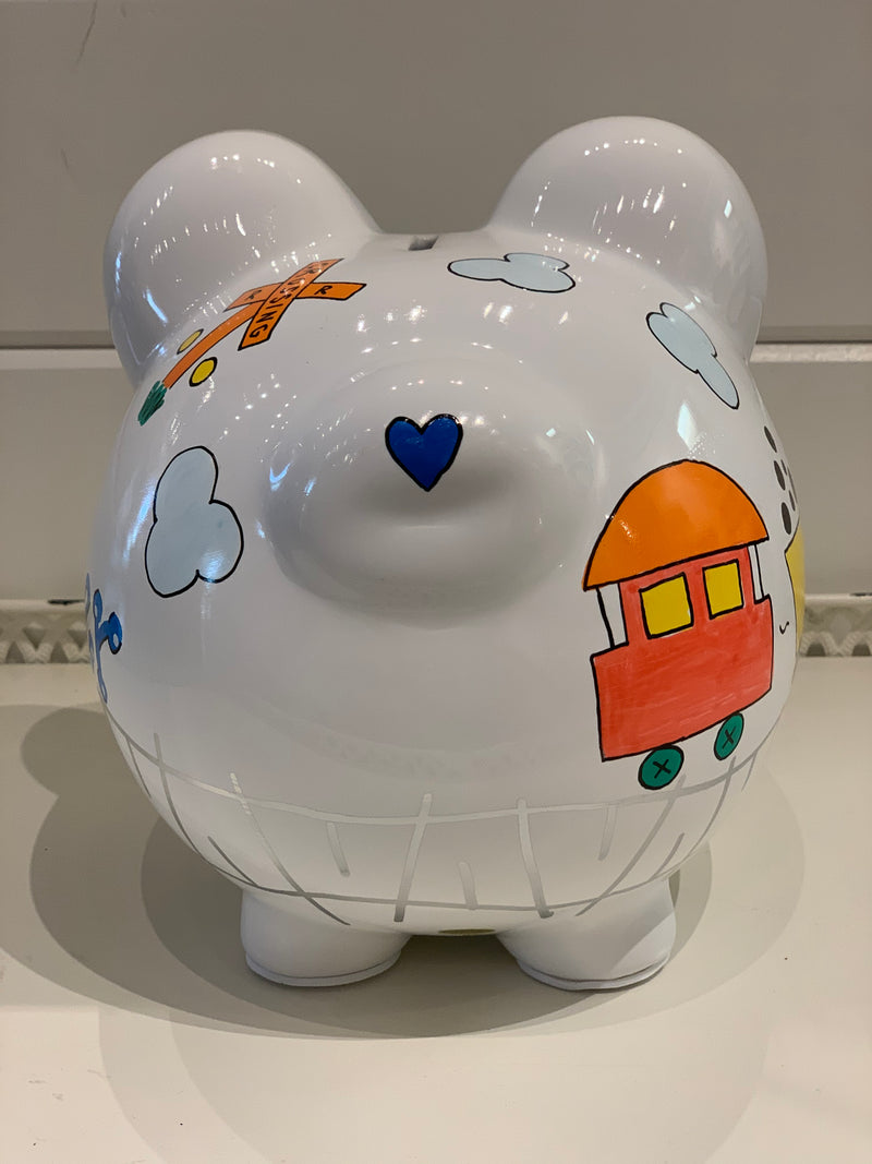 Hand-Painted Personalized Piggy Bank - Train *TEMPORARILY UNAVAILABLE - See description for details