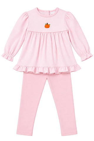 Petit Bebe Girl's Pink Check Knit Pumpkin Tunic Set