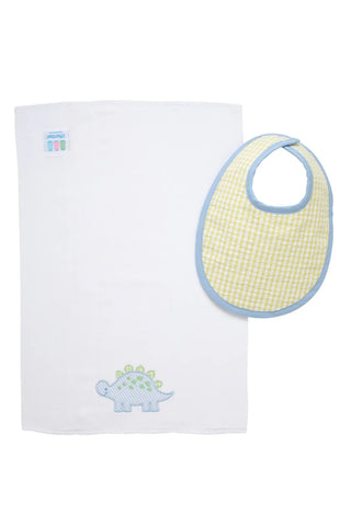 Blue Dino Box Set: Burp Cloth & Bib (Personalization Included) - J.A. Whitney