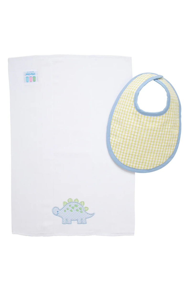 Blue Dino Box Set: Burp Pad & Bib (Personalization Included)