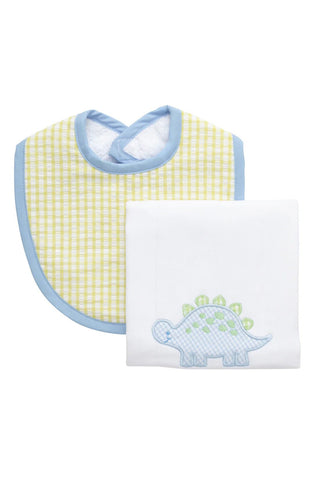 Blue Dino Box Set: Burp Cloth & Bib (Personalization Included) - J.A. Whitney