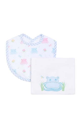 Blue Hippo Box Set: Burp Cloth & Bib (Personalization Included) - J.A. Whitney