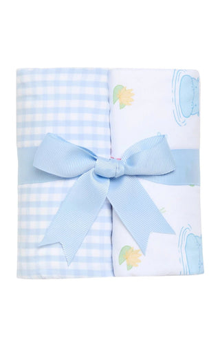 Blue Hippo Set of 2 Burp Cloths (Personalization Included) - J.A. Whitney