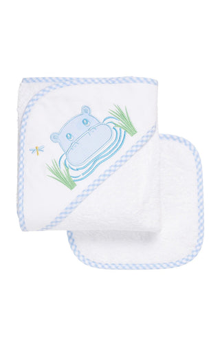 Blue Hippo Box Hooded Towel Set (Personalization Included) - J.A. Whitney