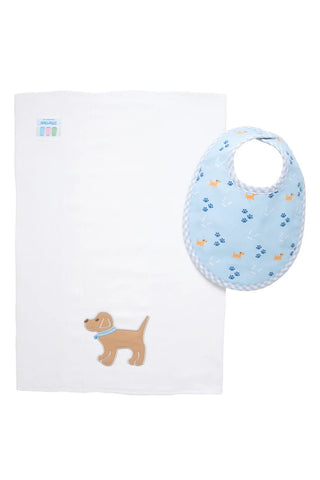 Blue Lab Puppy Box Set: Burp Cloth & Bib (Personalization Included) - J.A. Whitney