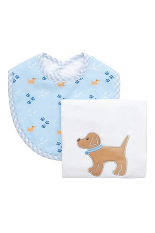 Blue Lab Puppy Box Set: Burp Cloth & Bib (Personalization Included) - J.A. Whitney