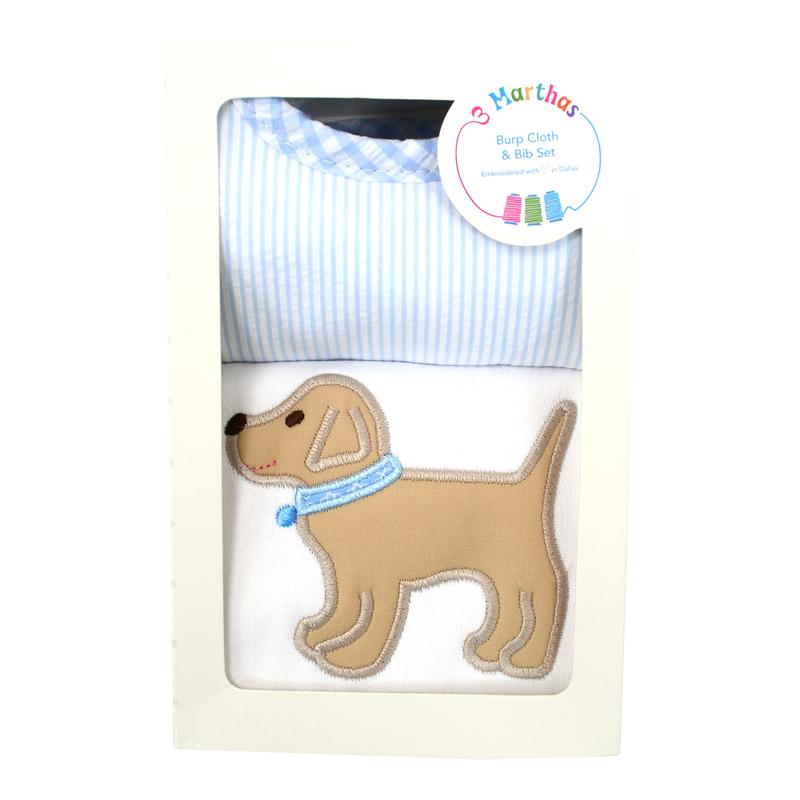 Blue Lab Puppy Box Set: Burp Pad & Bib (Personalization Included)