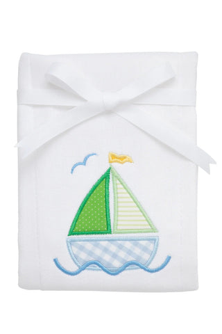 Blue Sailboat Applique Burp Cloth (Personalization Included) - J.A. Whitney