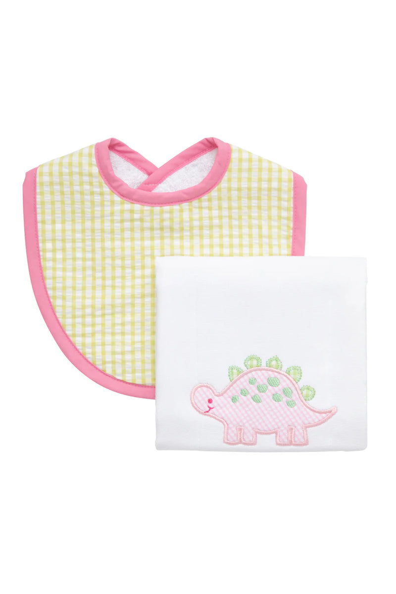 Pink Dino Box Set: Burp Pad & Bib (Personalization Included)