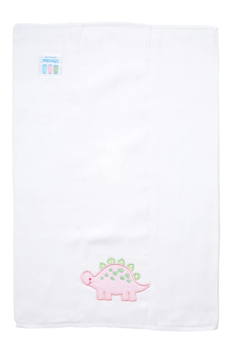 Pink Dino Applique Burp Cloth (Personalization Included)
