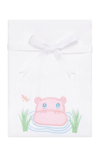 Pink Hippo Applique Burp Cloth (Personalization Included) - J.A. Whitney