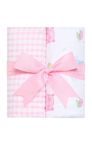 Pink Hippo Set of 2 Burp Cloths (Personalization Included) - J.A. Whitney