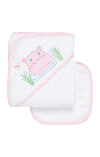 Pink Hippo Box Hooded Towel Set (Personalization Included) - J.A. Whitney