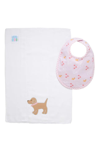 Pink Lab Puppy Box Set: Burp Cloth & Bib (Personalization Included) - J.A. Whitney