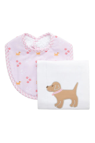 Pink Lab Puppy Box Set: Burp Cloth & Bib (Personalization Included) - J.A. Whitney