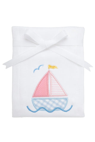 Pink Sailboat Applique Burp Cloth (Personalization Included) - J.A. Whitney