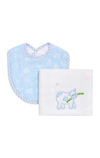 Blue Cow Box Set: Burp Cloth & Bib (Personalization Included) - J.A. Whitney