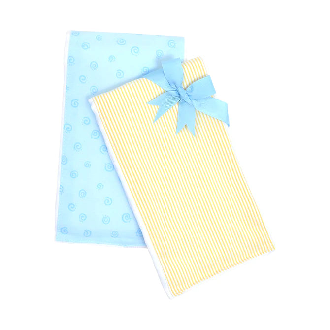 Blue Swirl / Yellow Stripe Set of 2 Burps (Personalization Included)