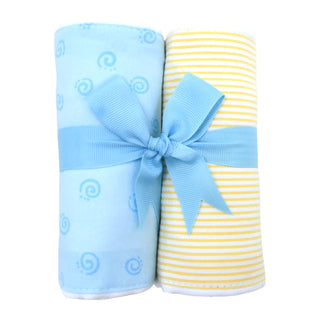 Blue Swirl / Yellow Stripe Set of 2 Burp Cloths (Personalization Included)