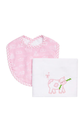 Pink Cow Box Set: Burp Cloth & Bib (Personalization Included) - J.A. Whitney