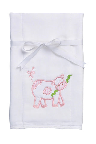 Pink Cow Applique Burp Cloth (Personalization Included) - J.A. Whitney