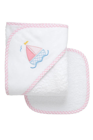 Pink Sailboat Box Hooded Towel Set (Personalization Included) - J.A. Whitney
