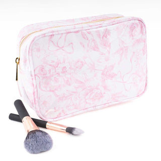 Pink Bow Toile Coated Rectangular Cosmetic Case (Personalization Included) - J.A. Whitney