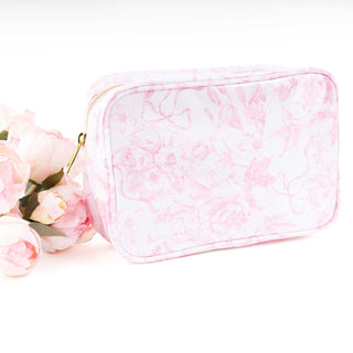 Pink Bow Toile Coated Rectangular Cosmetic Case (Personalization Included) - J.A. Whitney