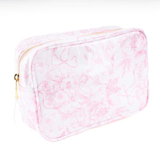 Pink Bow Toile Coated Rectangular Cosmetic Case (Personalization Included) - J.A. Whitney