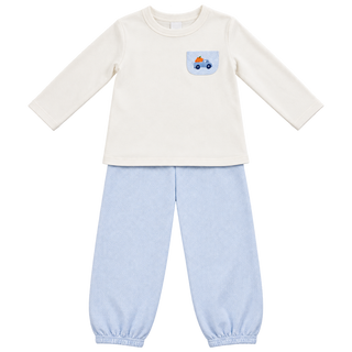 Petit Bebe Boy's Blue Check Knit Pumpkin Pant Set
