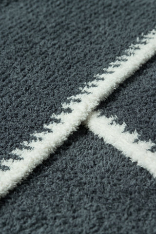CozyChic Rib Blanket Stitch Throw - Slate Blue / Cream