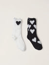 CozyChic Heart Print Sock Set - 2 pairs - Carbon / Pearl