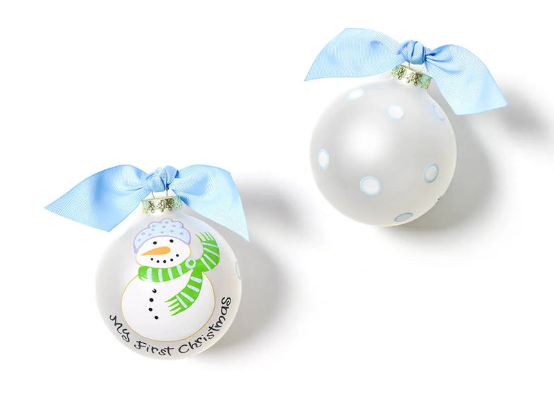 Blue Snowman My 1st Christmas Glass Ornament - Personalization Included