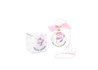 Pink Snowman My 1st Christmas Glass Ornament - Personalization Included