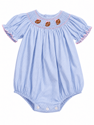 Petit Bebe Girl's Football Blue Gingham Bubble - J.A. Whitney