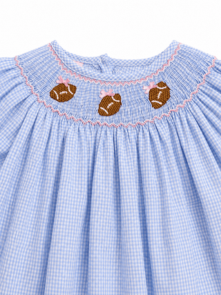 Petit Bebe Girl's Football Blue Gingham Bubble - J.A. Whitney