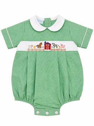 Boy's Farm Green Gingham Bubble by Petit Bebe