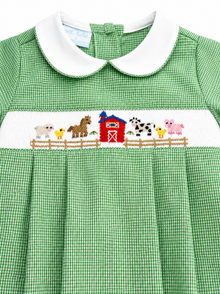 Petit Bebe Boy's Farm Green Gingham Bubble