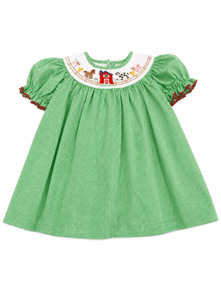 Girl's Santa Green Gingham Bishop Dress Green / 12M