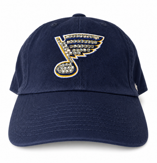 Navy baseball hat with St. Louis Blues hockey logo in clear crystals