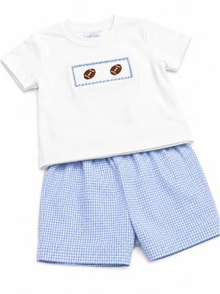 Petit Bebe Boy's Football Blue Gingham Short Set - J.A. Whitney