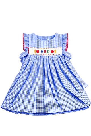 Petit Bebe Girl's ABC Blue Gingham Sleeveless Dress w/ Side Bows - J.A. Whitney