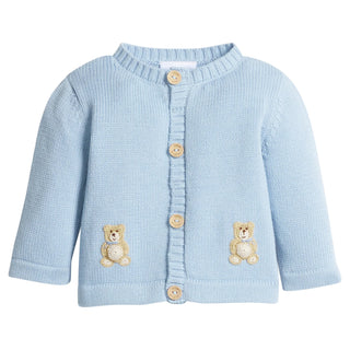 Little English Blue Teddy Bear Crochet Cardigan
