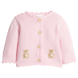 Little English Pink Teddy Bear Crochet Cardigan