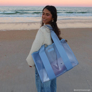 Caroline Blue Crochet Wave Jelly Tote - J.A. Whitney